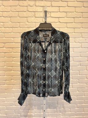 Fifteen Twenty Black and Light Blue Patterned Button-Down Blouse - Diamond Batik
